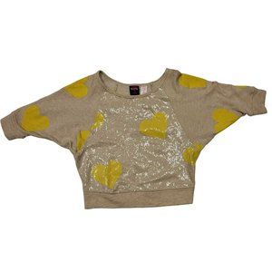Hard Candy Sweatshirt Sequined Yellow Hearts Tan Doleman Sleeve S 3-5